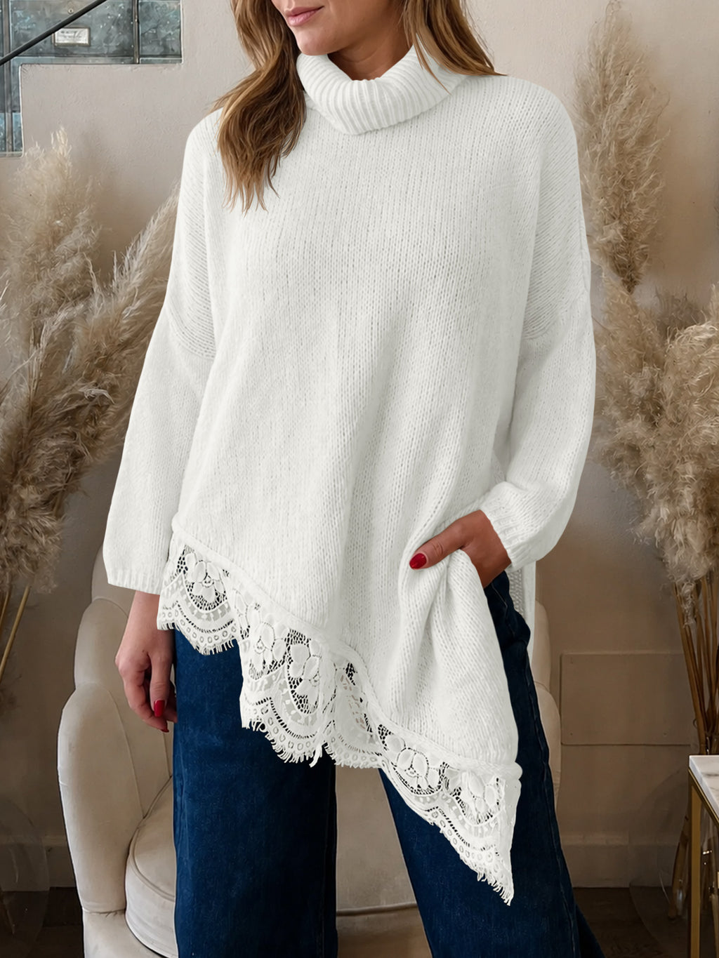 Saodimallsu Womens Oversized Batwing Sleeve Turtleneck Sweater