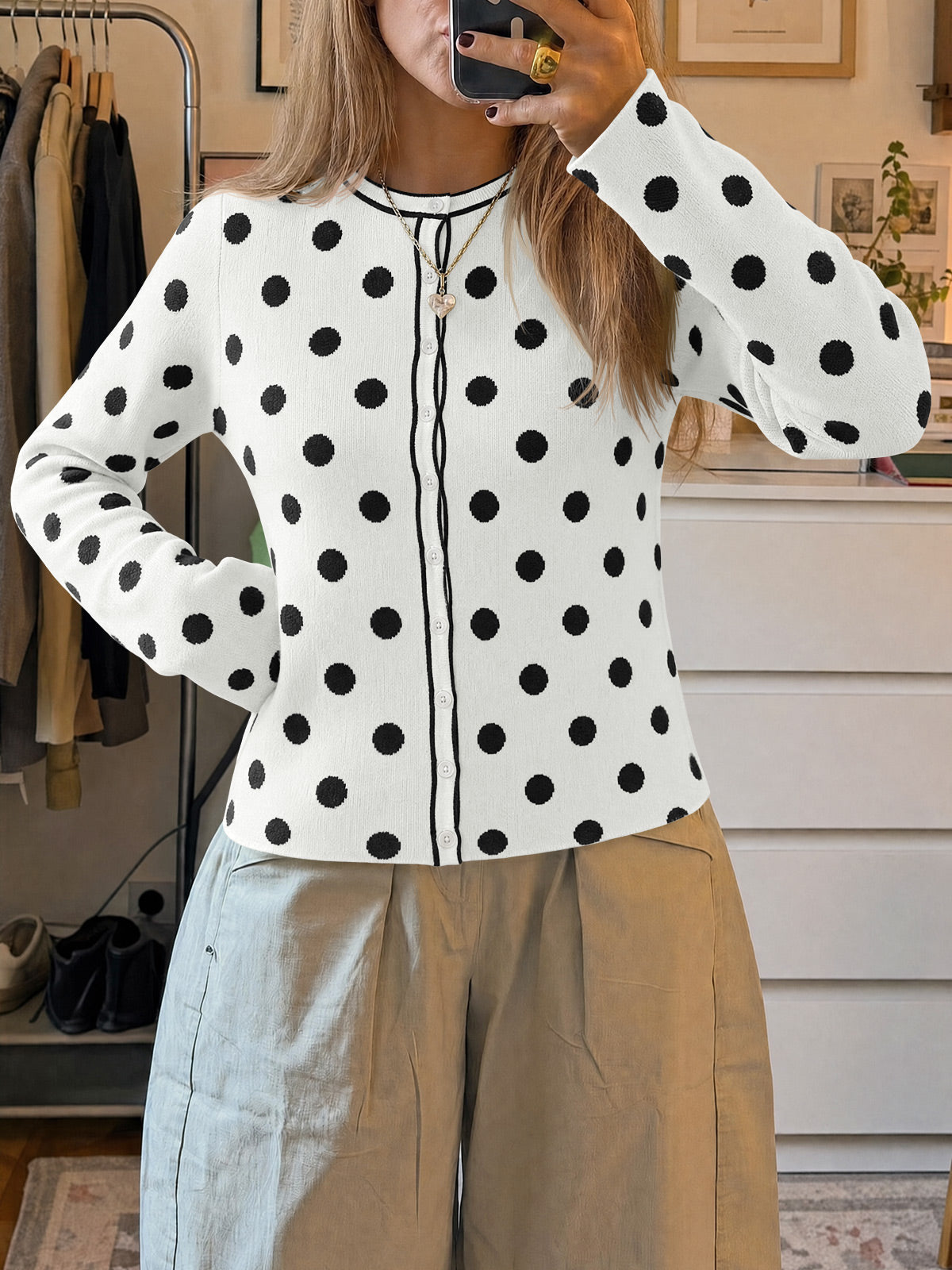 Saodimallsu Womens Polka Dot Button Up Cardigan