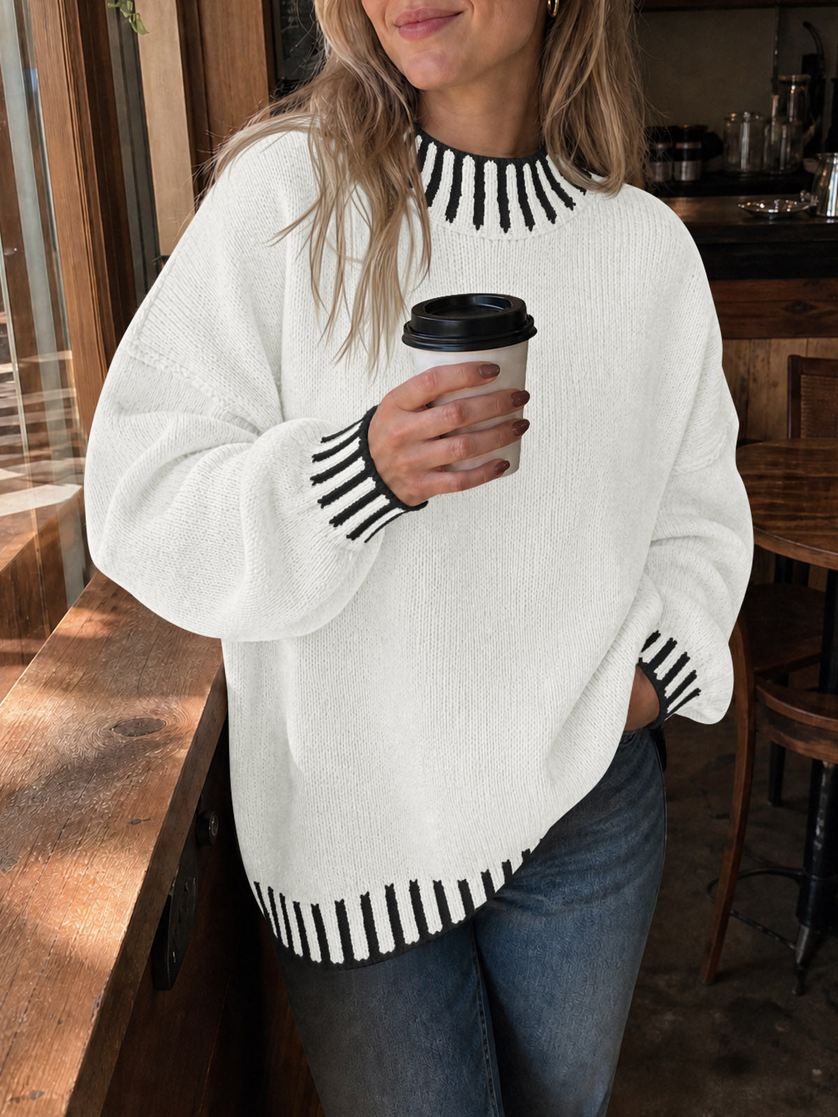 Saodimallsu Womens Chunky Mock Neck Sweater