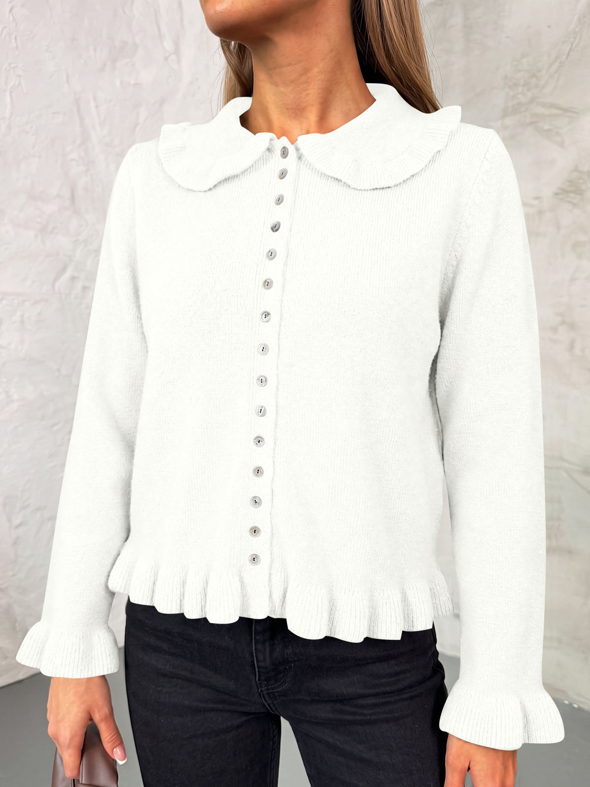 Saodimallsu Womens Ruffle Button Down Cardigan