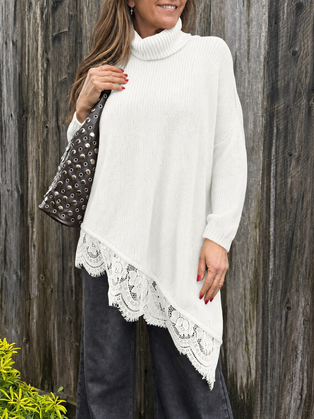 Saodimallsu Womens Oversized Batwing Sleeve Turtleneck Sweater