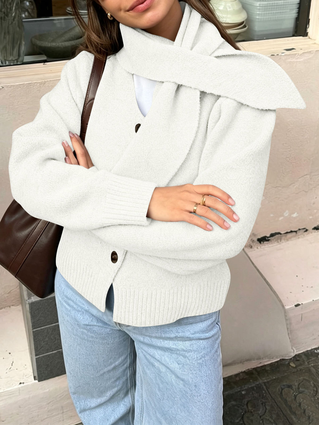 Saodimallsu Women Button Up Knit Cardigan
