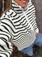 Saodimallsu Womens Striped Half Zip Sweater