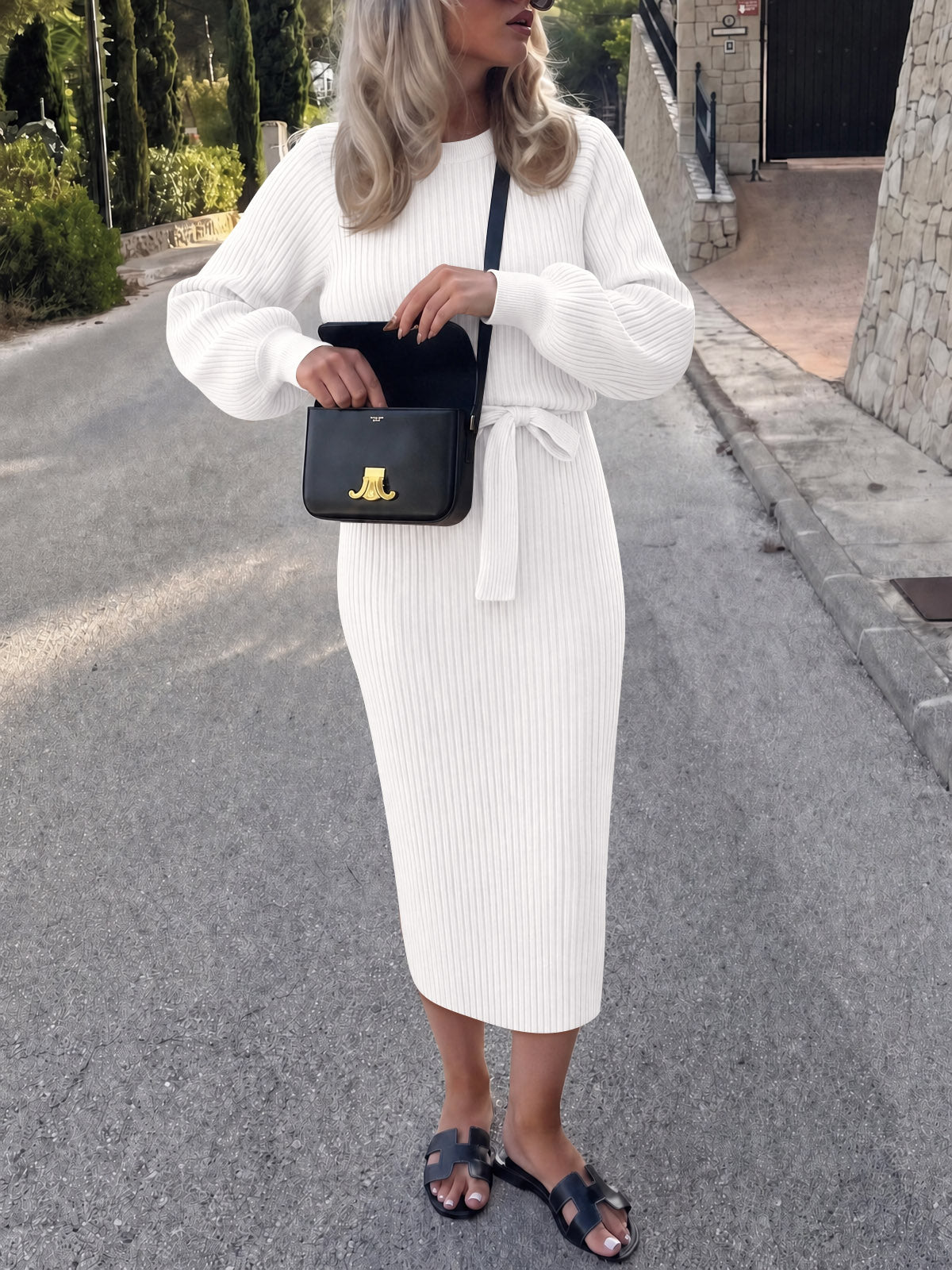 Saodimallsu Womens Ribbed Knit Sweater Dress
