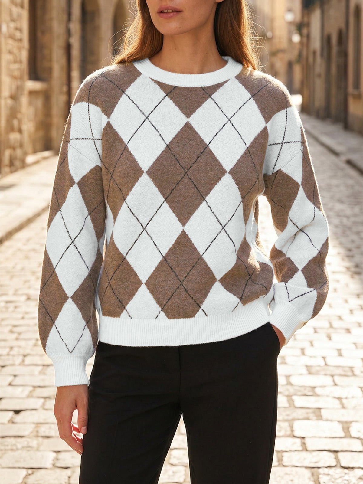 Saodimallsu Women Checkered Argyle Sweater