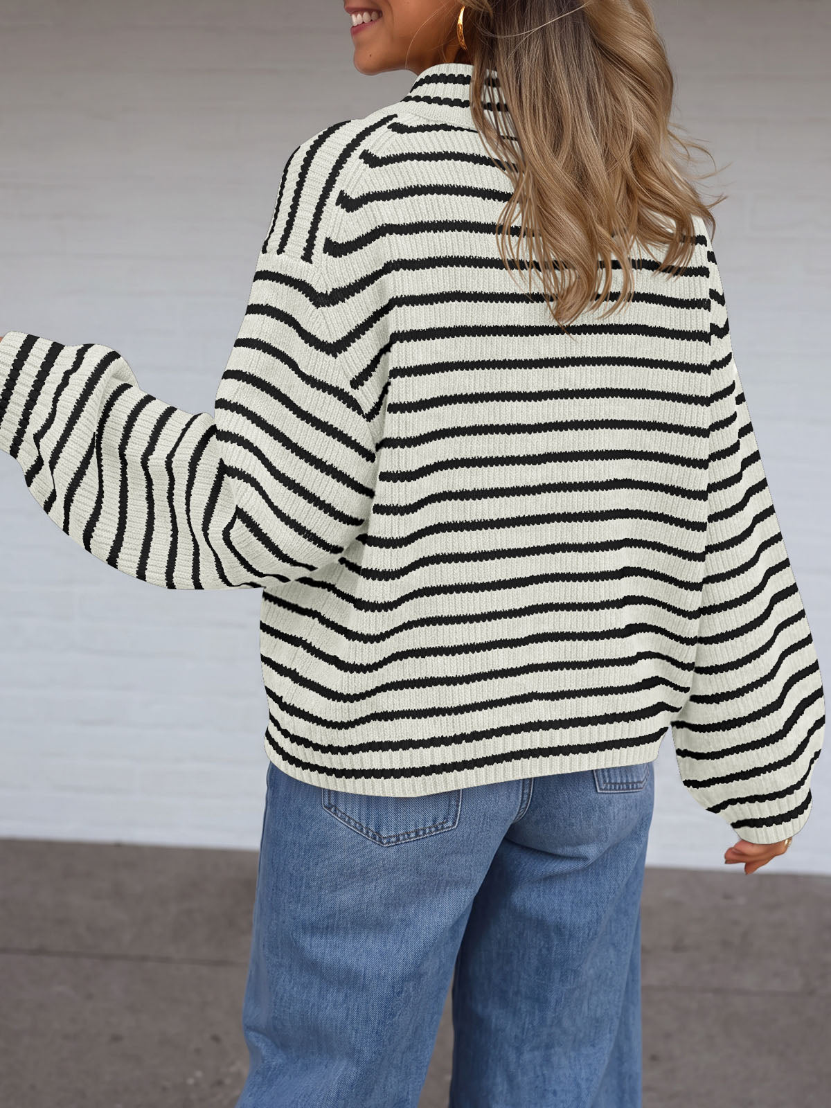 Saodimallsu Womens Striped Half Zip Sweater