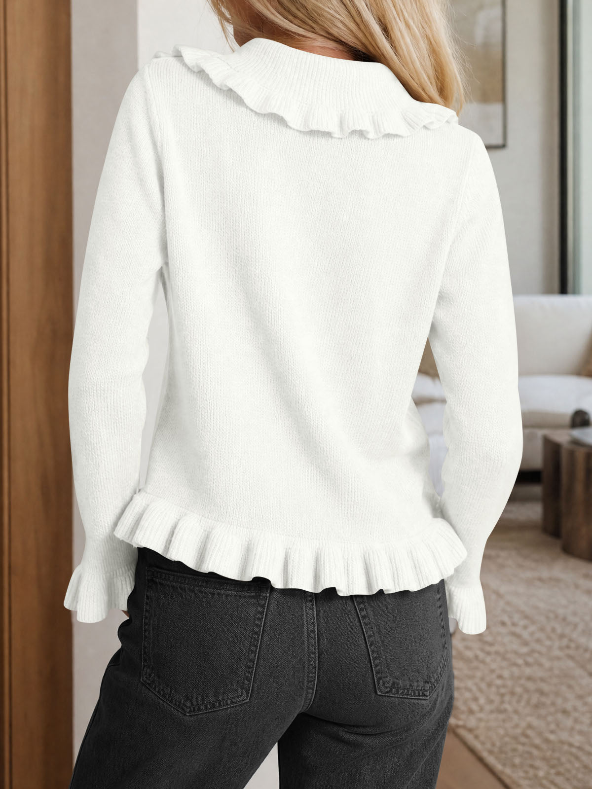 Saodimallsu Womens Ruffle Button Down Cardigan