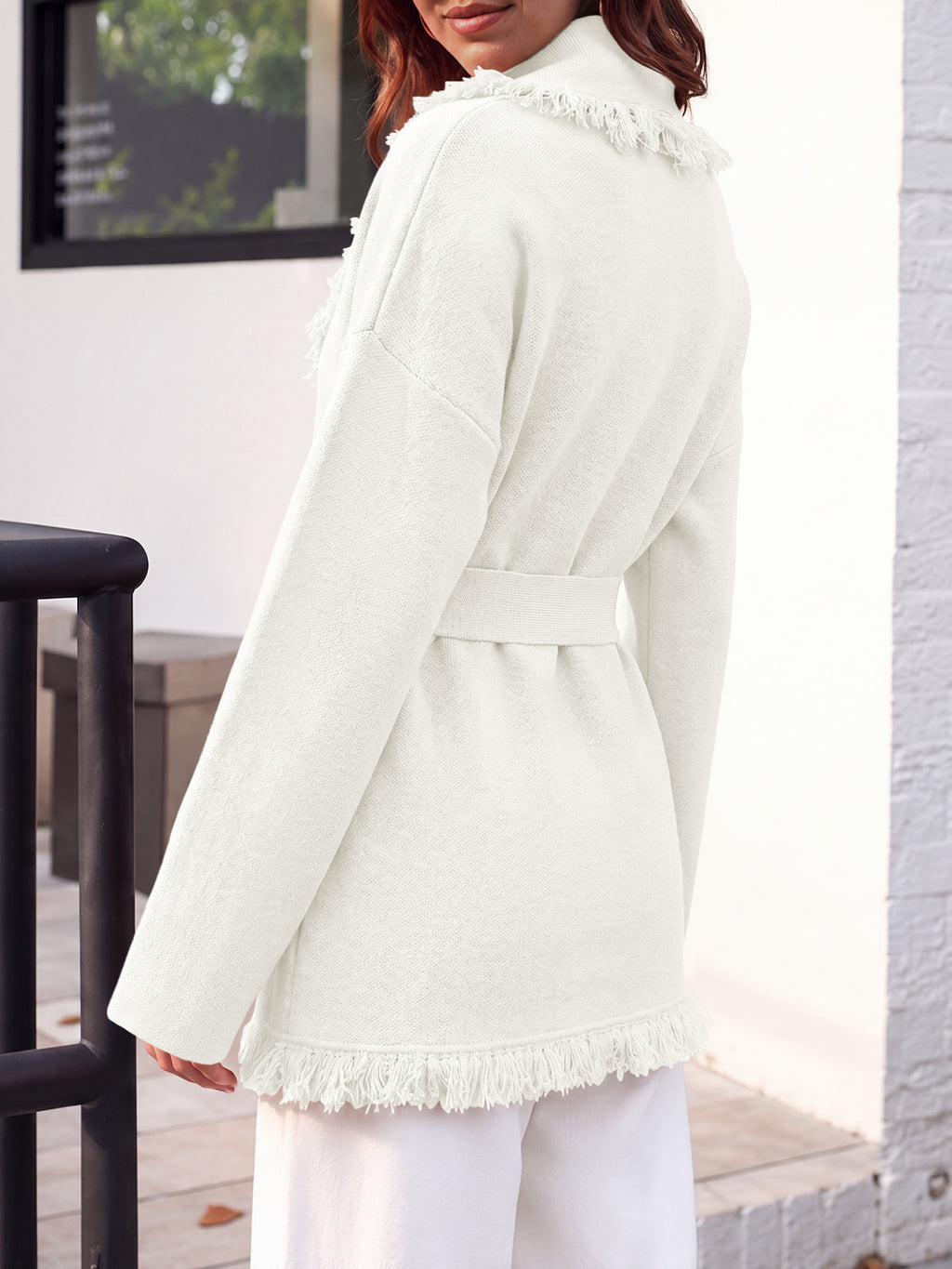 Saodimallsu Womens Tassel Fringe Lapel Cardigan