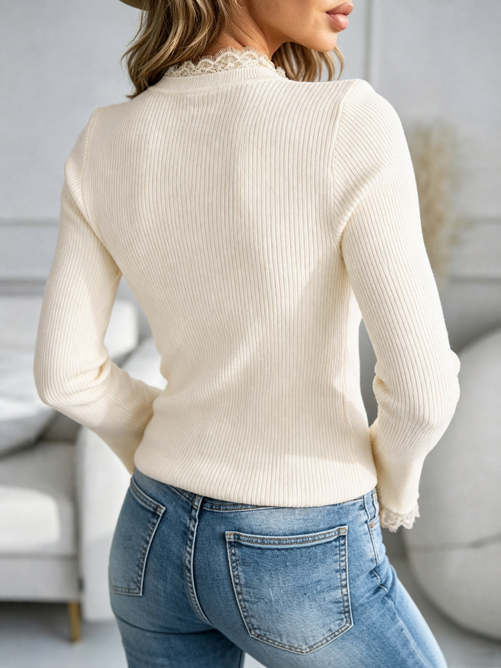 Saodimallsu Women  Crew Neck Ribbed Knit Sweater
