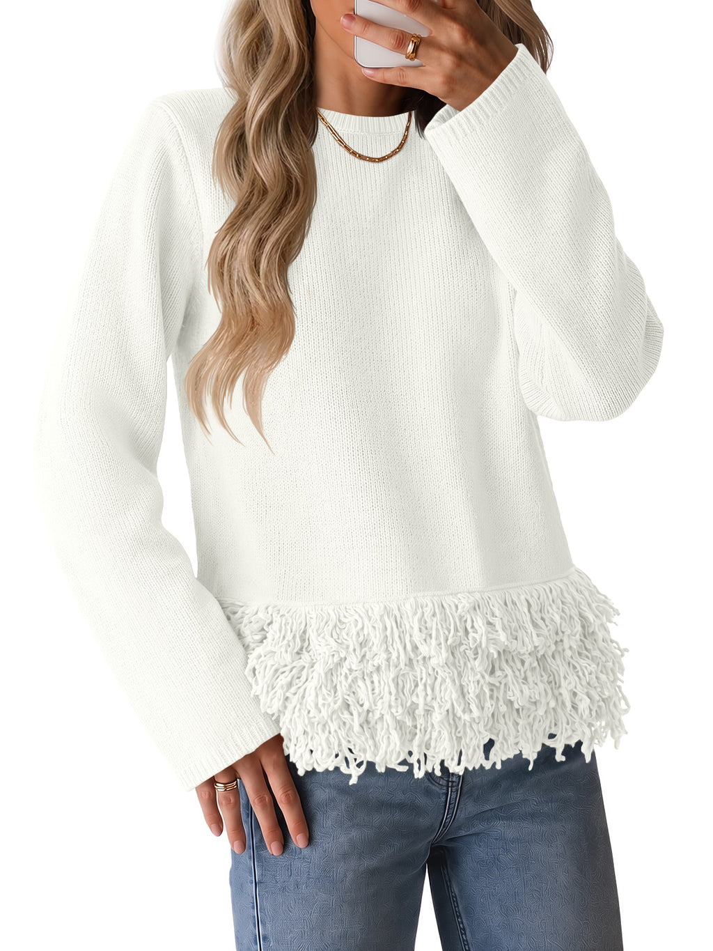 Saodimallsu Women Boho Fringe Knit Sweater