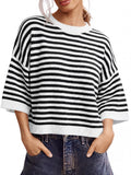 Saodimallsu Women Striped Short Sleeve Knit Top