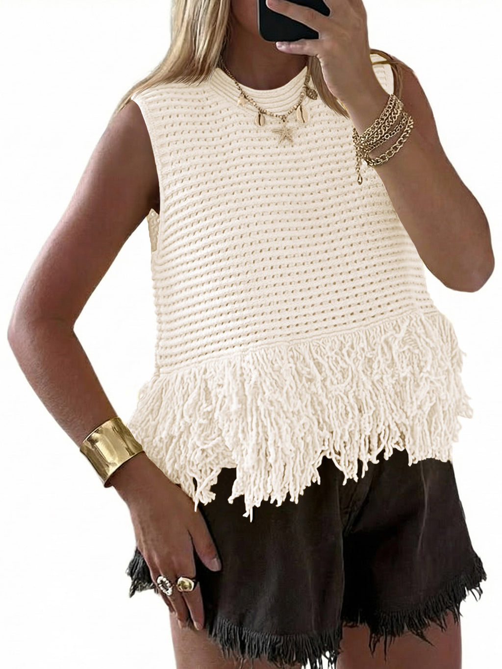 Saodimallsu Women Boho Crochet Knit Tank Top