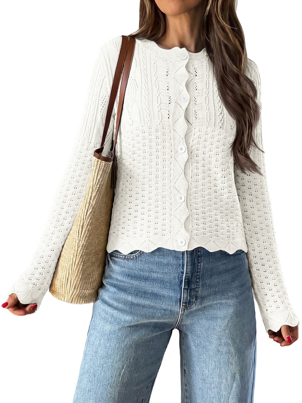 Saodimallsu Womens Crochet Cotton Knit Cardigans