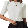 Saodimallsu Womens Puff Sleeve Ruffle Knit Pullover