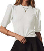 Saodimallsu Womens Puff Sleeve Ruffle Knit Pullover