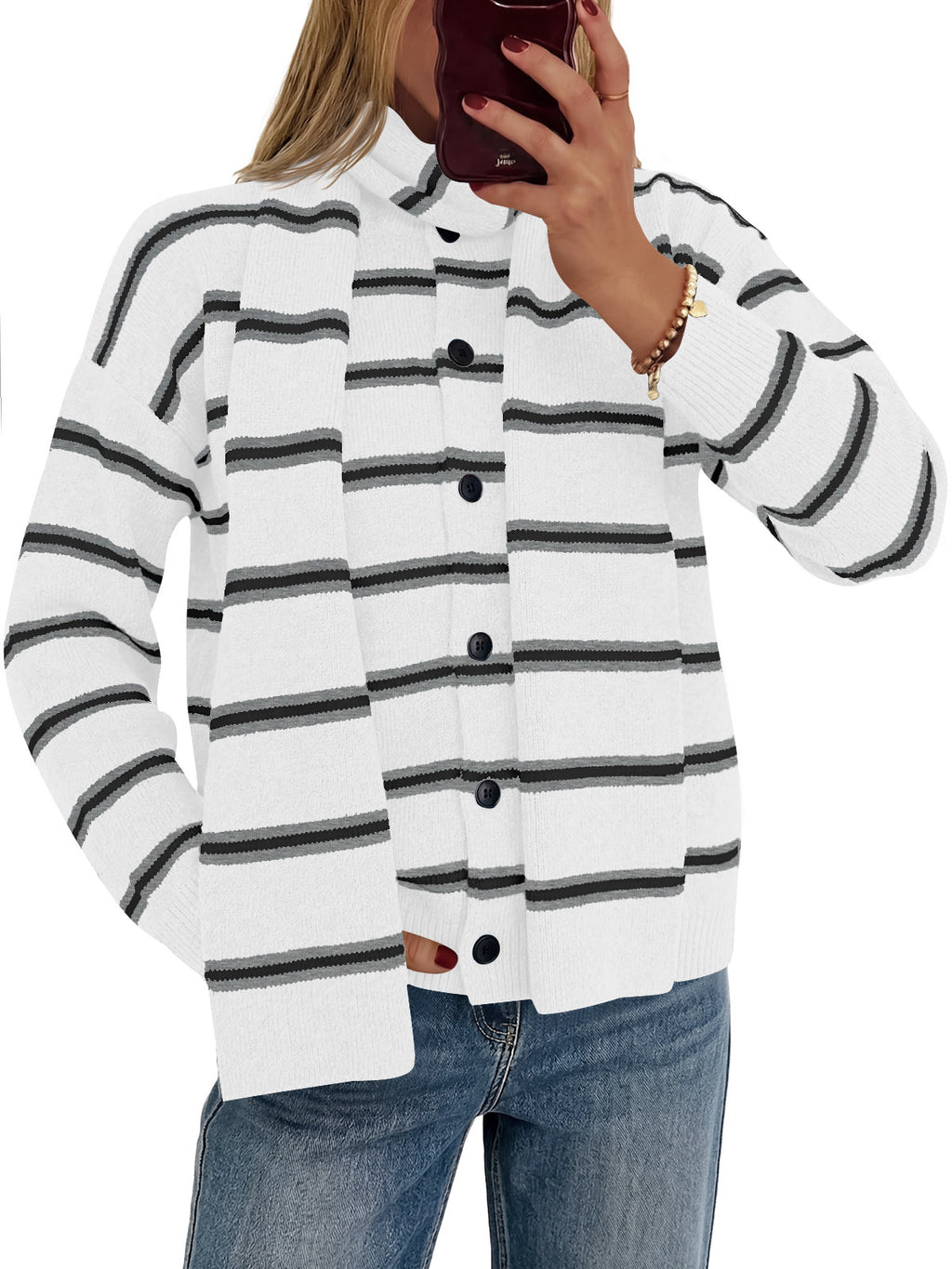 Saodimallsu Striped Knit Button Cardigan