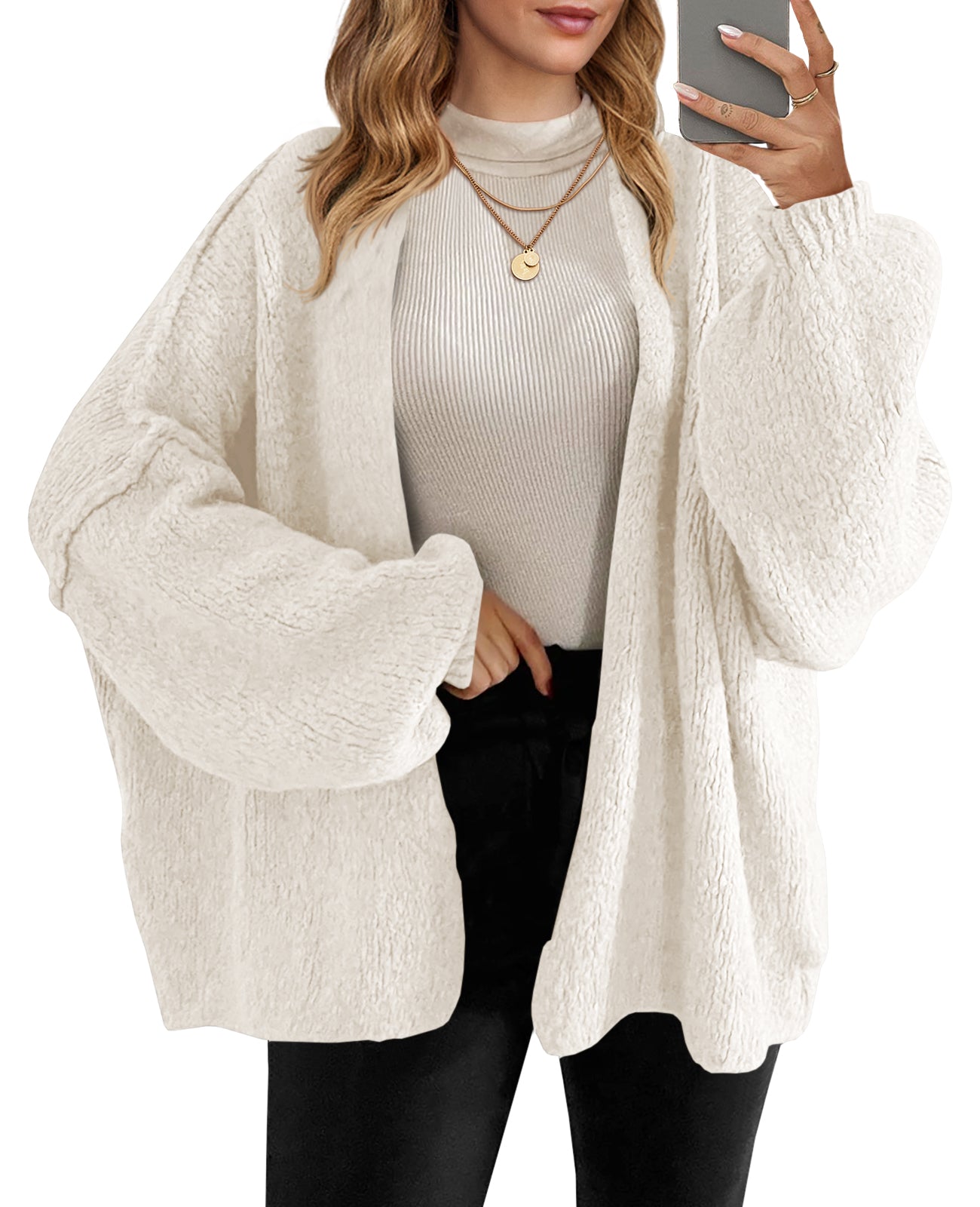 Saodimallsu Womens Lantern Sleeve Chunky Cardigan