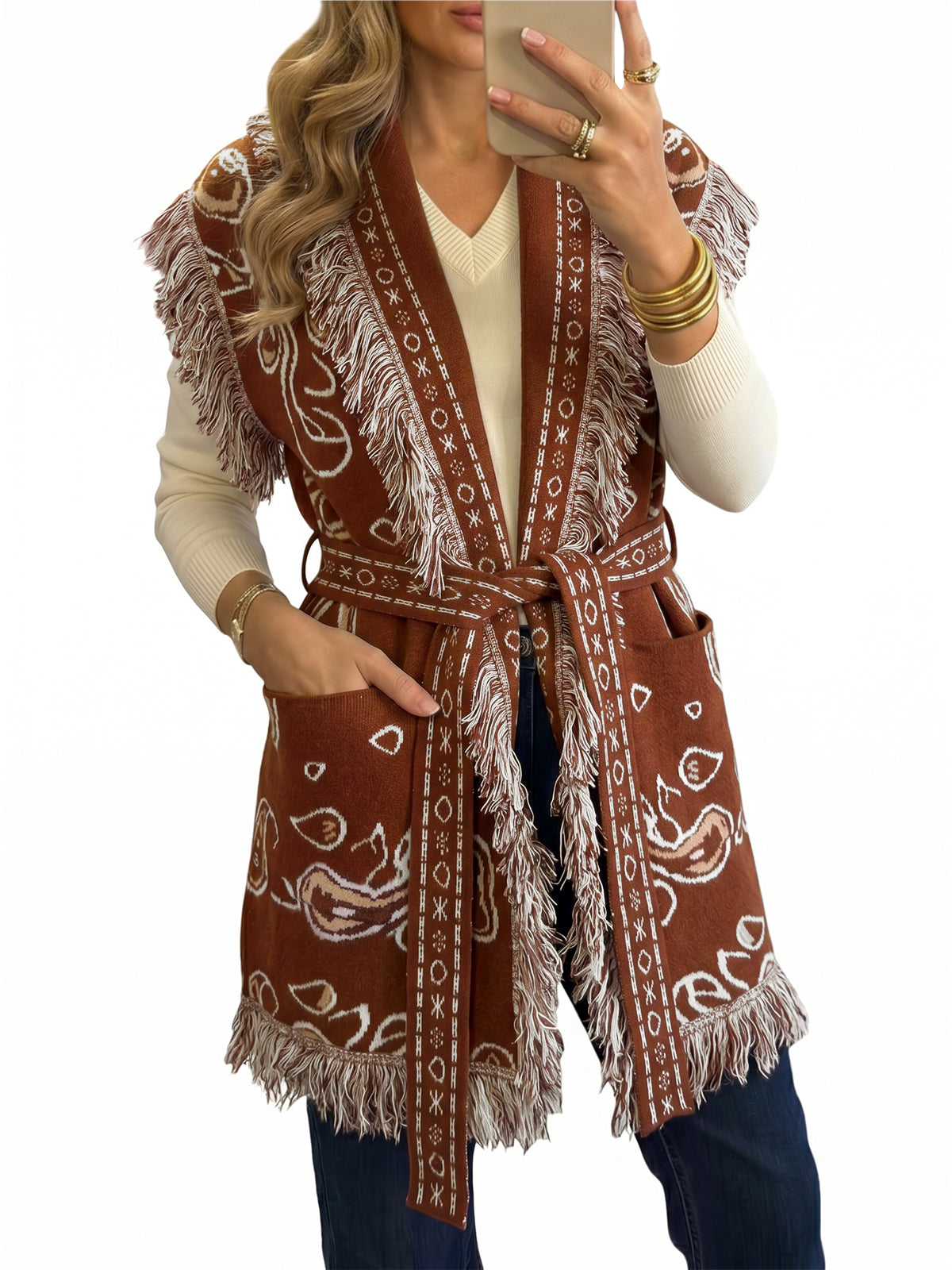 Saodimallsu Women Fringe Knit Cardigan