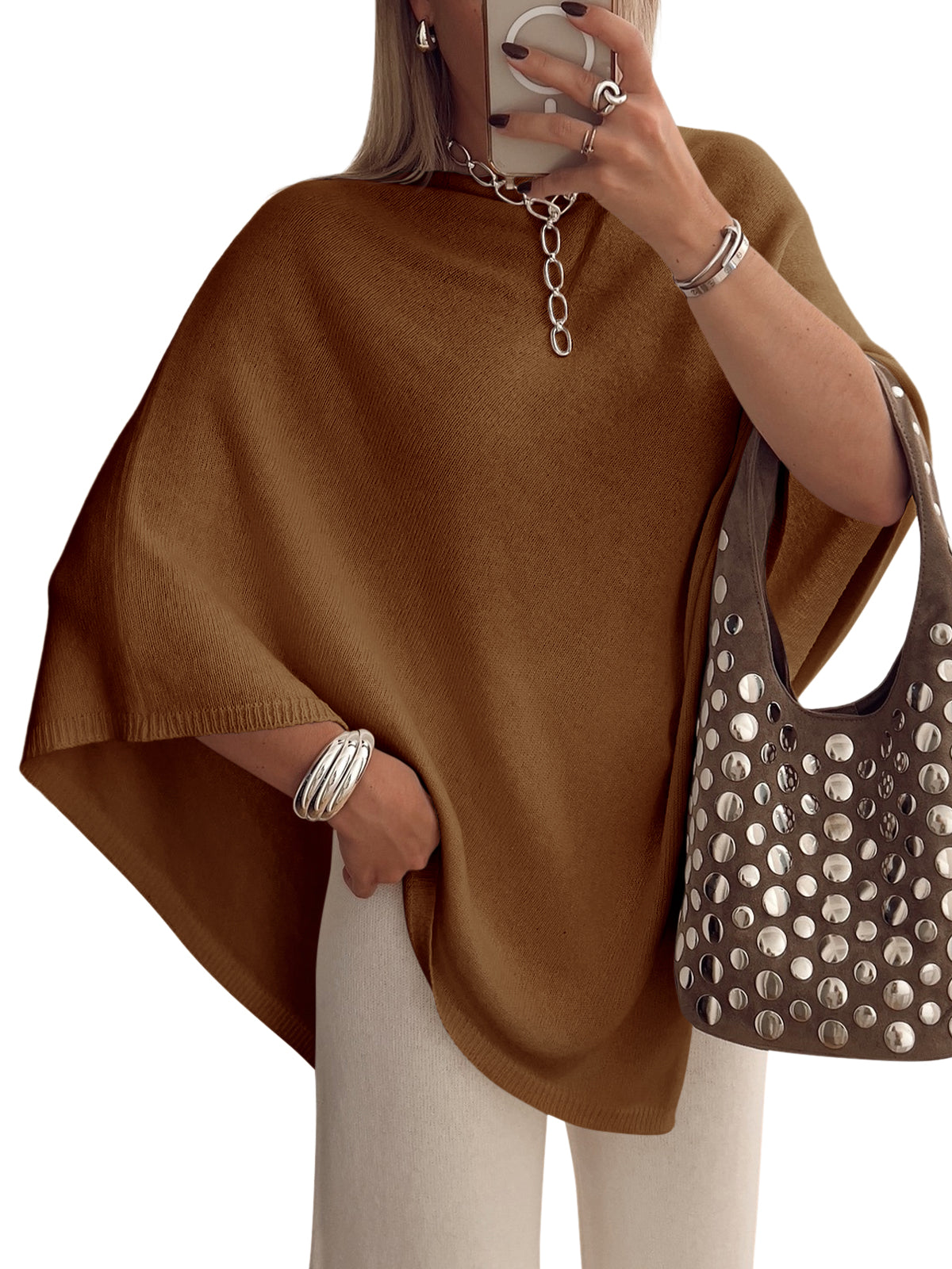 Saodimallsu Women Poncho Boat Neck Knit Sweater
