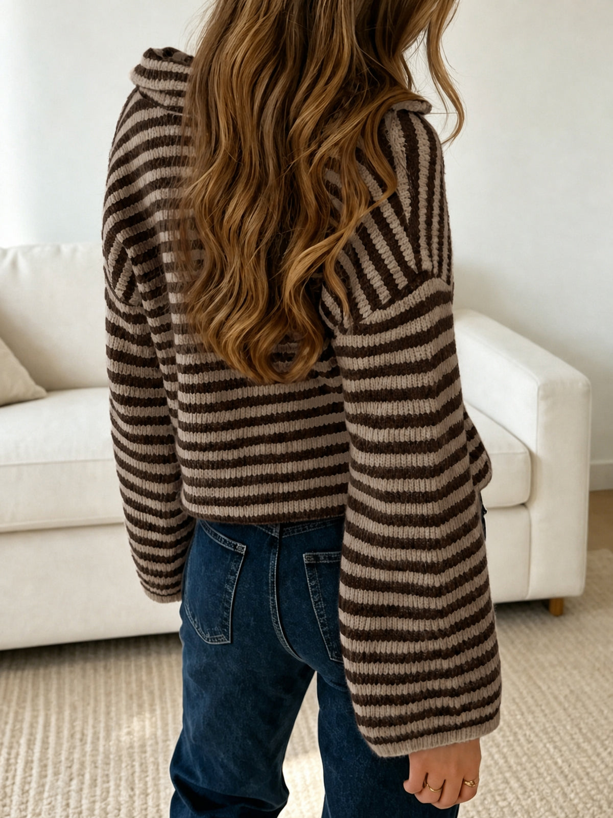 Saodimallsu Womens Striped Zip Knit Cardigan