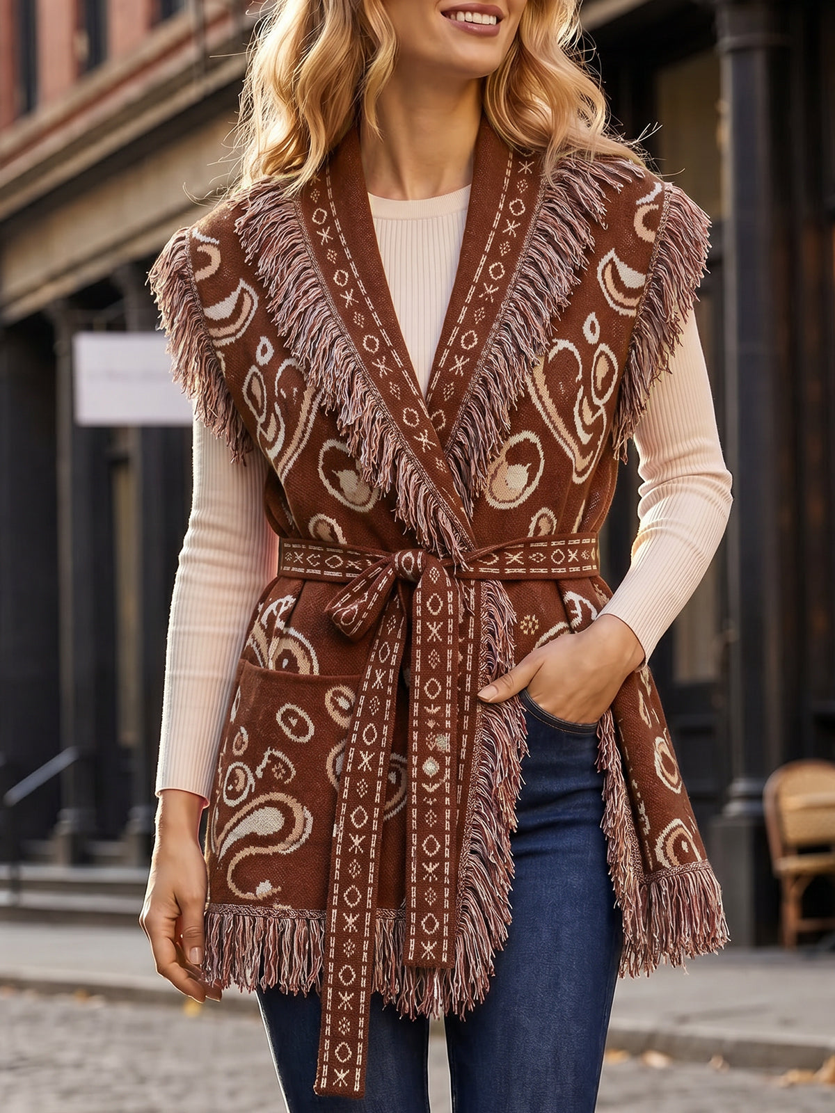 Saodimallsu Women Fringe Knit Cardigan