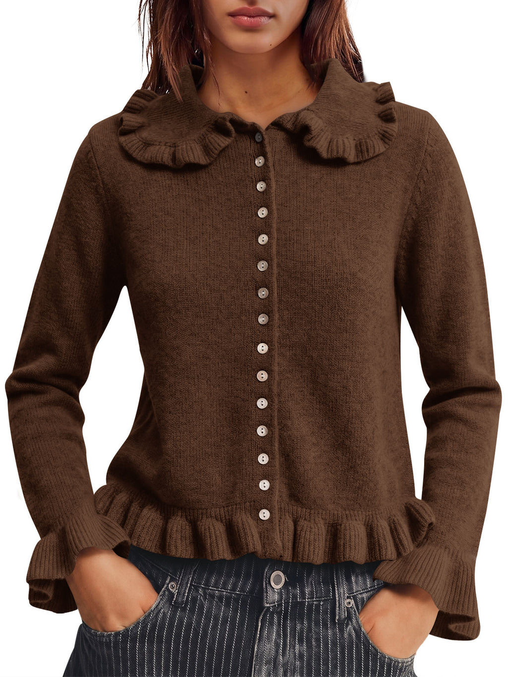 Saodimallsu Womens Ruffle Button Down Cardigan