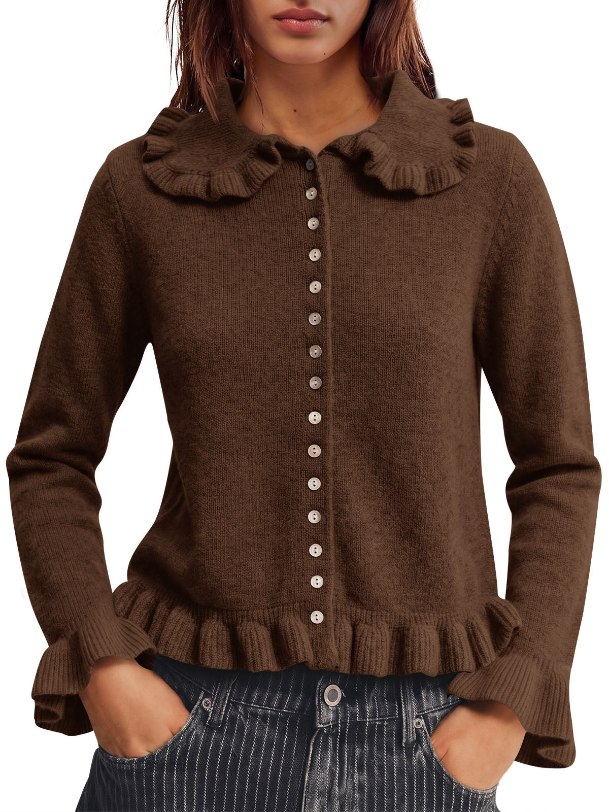 Saodimallsu Womens Ruffle Button Down Cardigan