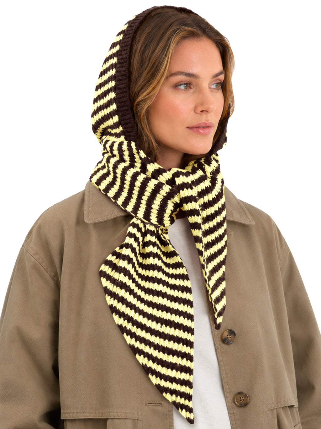 Saodimallsu Womens Striped Hooded Scarf Knit Hat