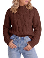 Saodimallsu Womens Mock Neck Cable Knit Sweater