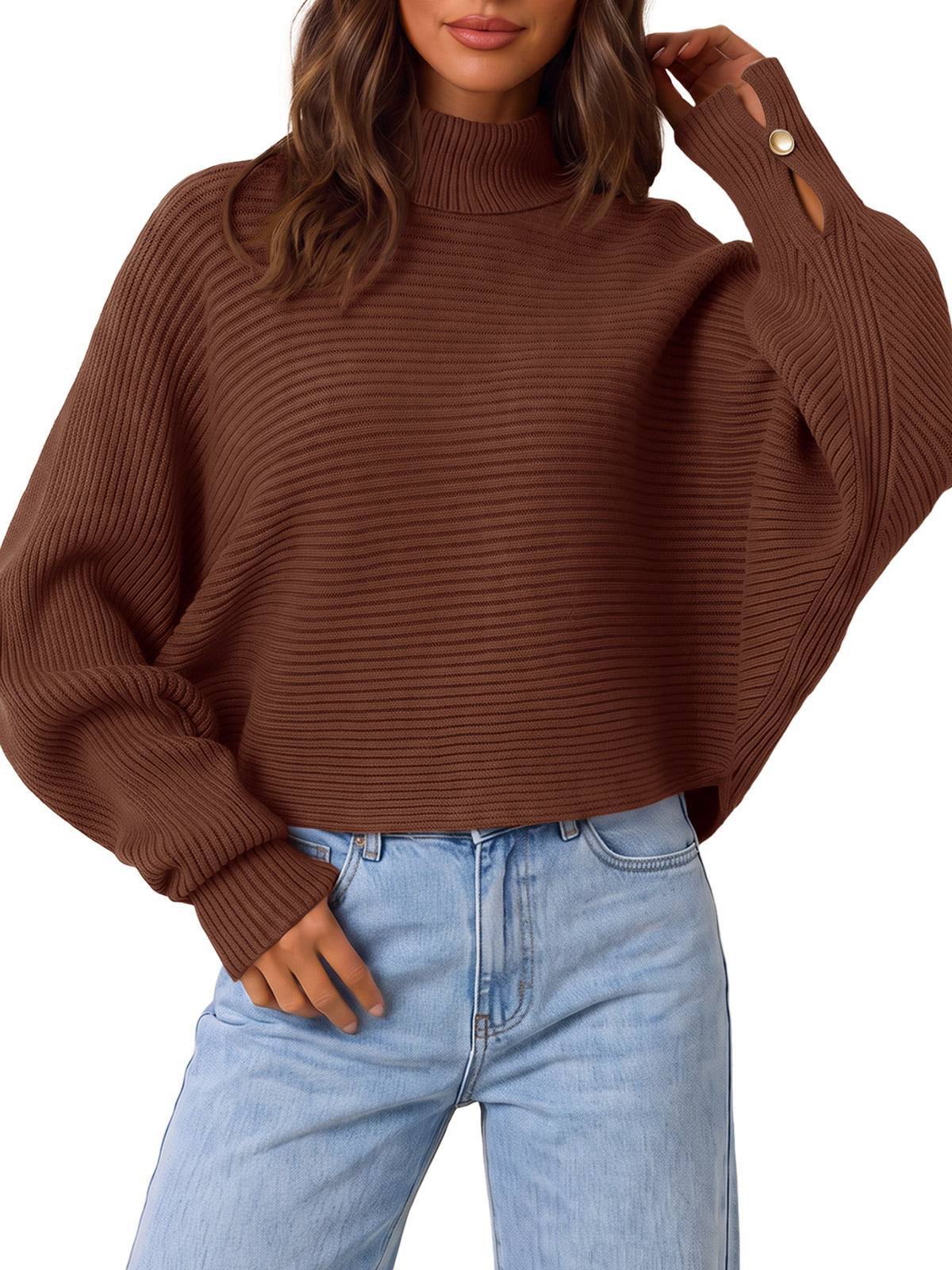 Saodimallsu Womens Batwing Sleeve Knit Turtleneck Sweater