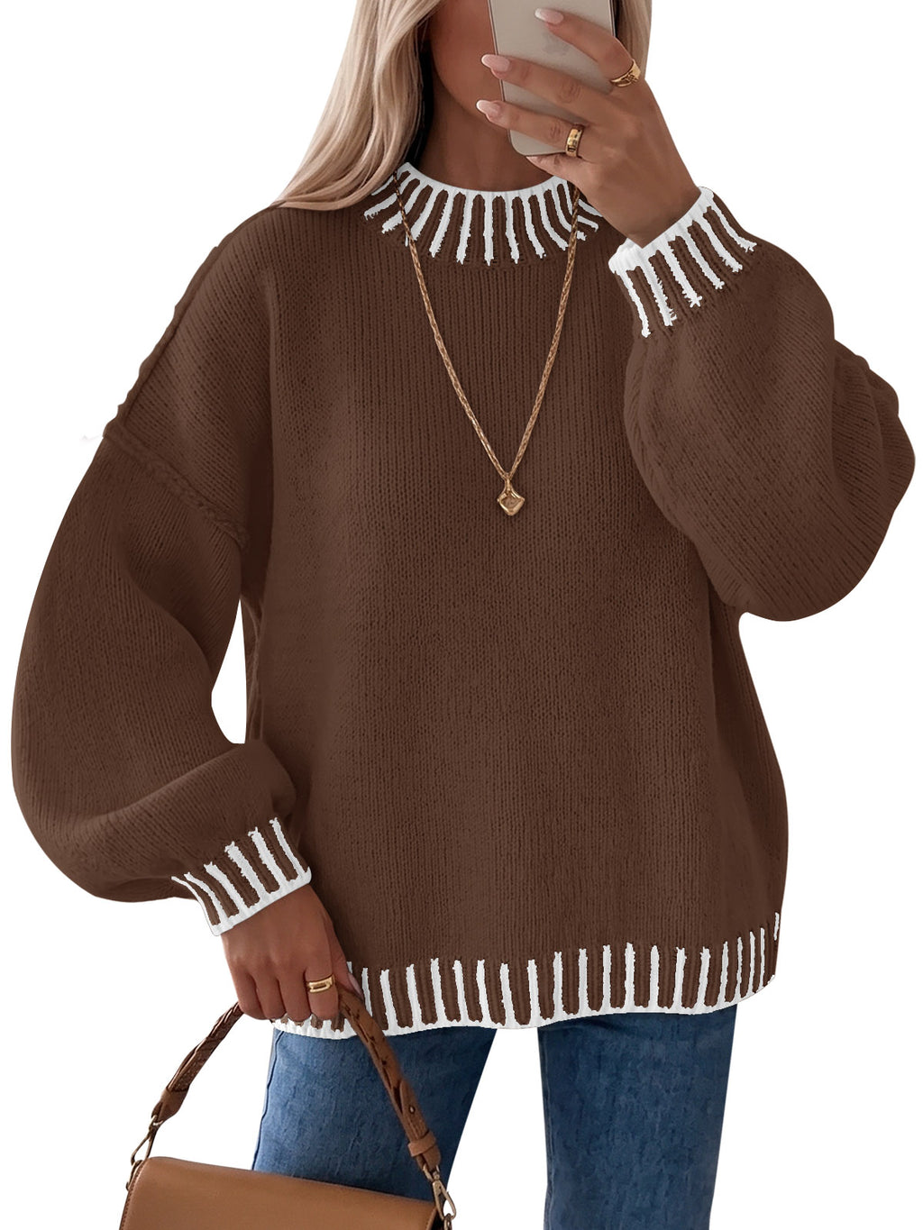 Saodimallsu Womens Chunky Mock Neck Sweater