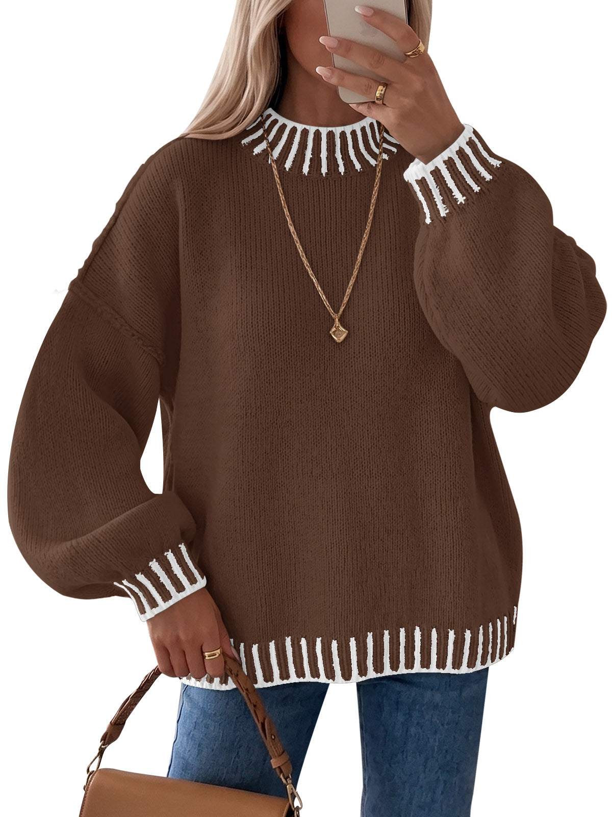 Saodimallsu Womens Chunky Mock Neck Sweater