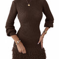 Saodimallsu Womens Fringe Waffle Knit Sweater Dress