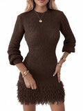 Saodimallsu Womens Fringe Waffle Knit Sweater Dress