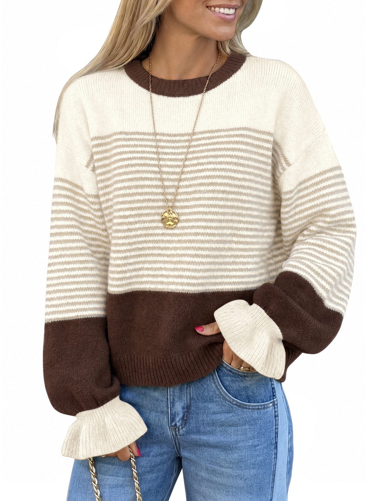 Saodimallsu Women Ruffle Sleeve Sweater