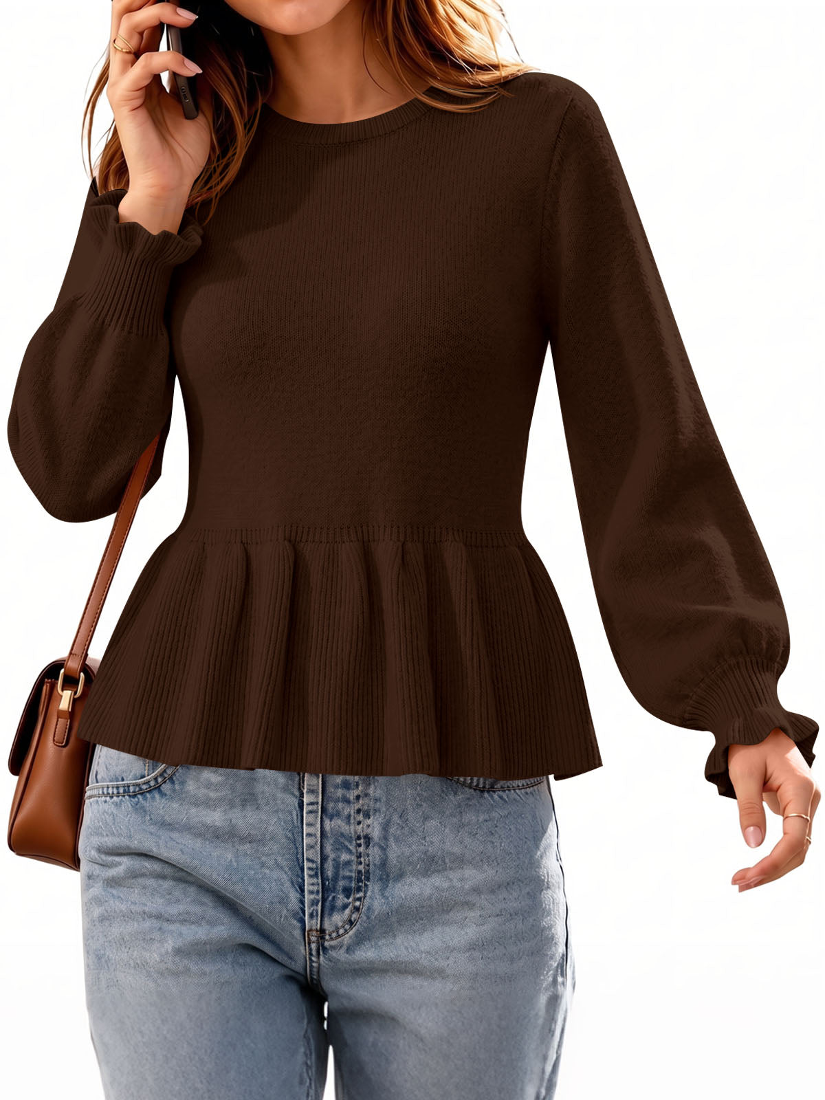 Saodimallsu Womens Peplum Long Sleeve Sweater