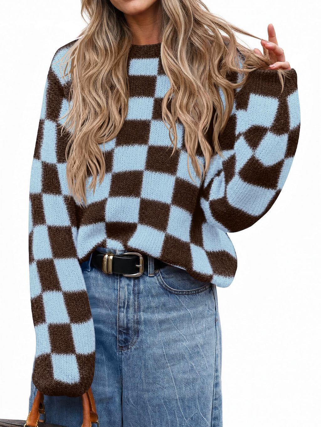 Saodimallsu Womens Checkered Fuzzy Sweaters