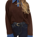 Saodimallsu Women Denim Patchwork V Neck Sweater Tops