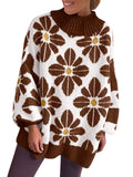 Saodimallsu Womens Floral Mock Neck Chunky Sweater