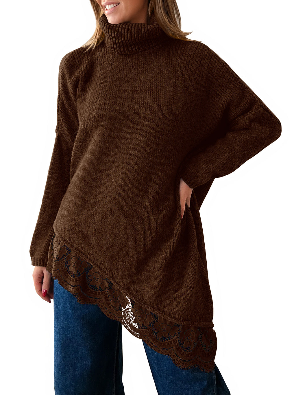 Saodimallsu Womens Oversized Batwing Sleeve Turtleneck Sweater