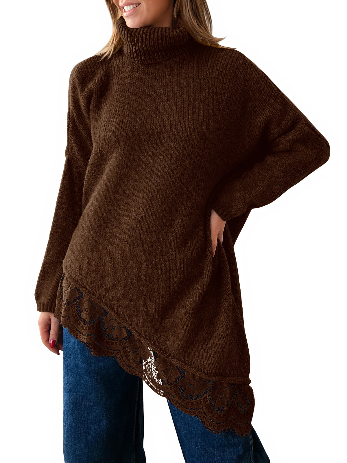 Saodimallsu Womens Oversized Batwing Sleeve Turtleneck Sweater