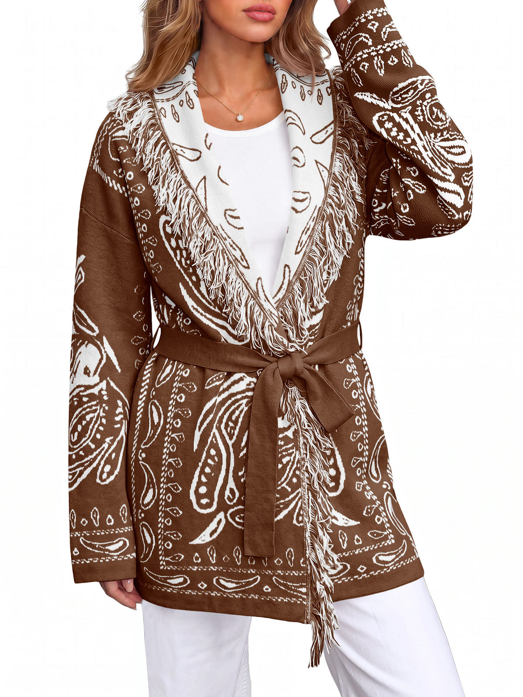 Saodimallsu Womens Tassel Knit Cardigan