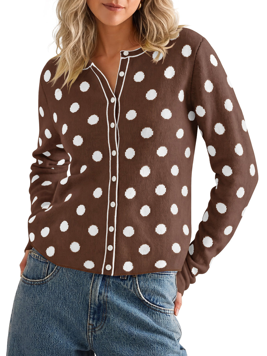 Saodimallsu Womens Polka Dot Button Up Cardigan