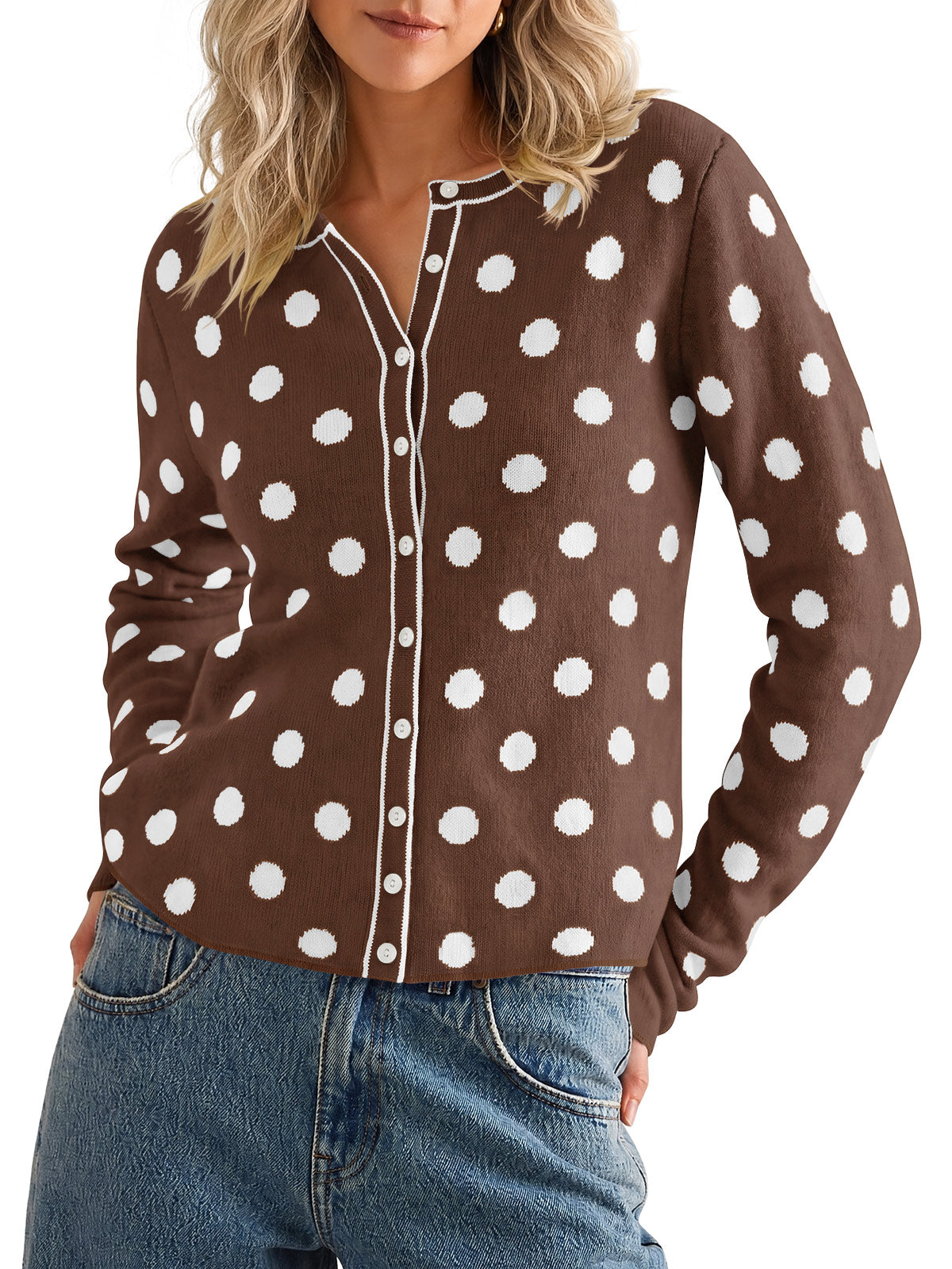 Saodimallsu Womens Polka Dot Button Up Cardigan