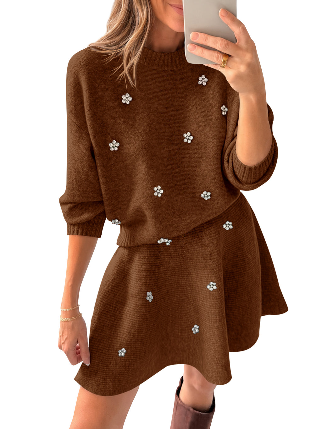 Saodimallsu Women 2 Piece Sweater Skirt Set