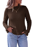 Saodimallsu Women Ruffle Mock Neck Knit Sweater