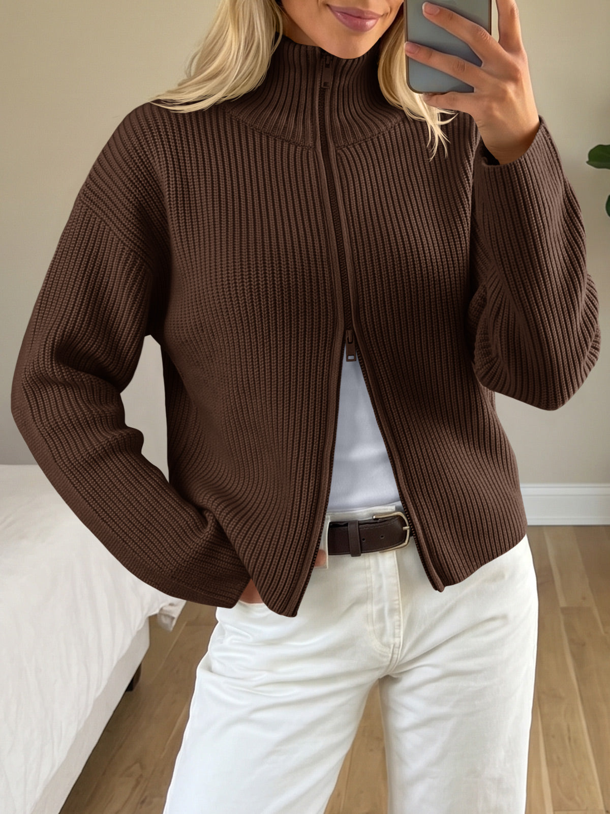 Saodimallsu Women Zip Up Chunky Knit Sweater