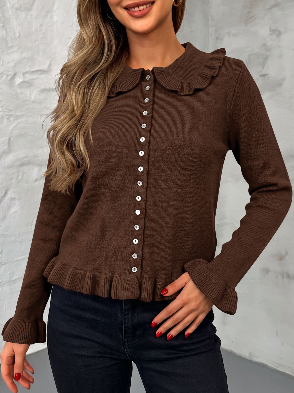 Saodimallsu Womens Ruffle Button Down Cardigan