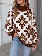 Saodimallsu Womens Floral Mock Neck Chunky Sweater
