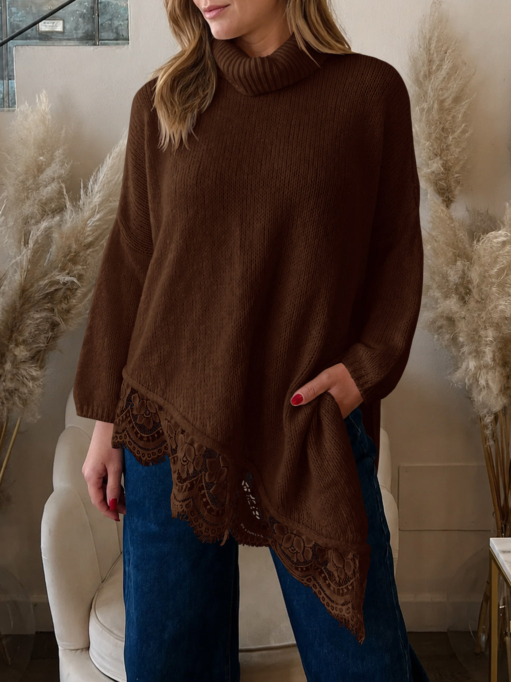 Saodimallsu Womens Oversized Batwing Sleeve Turtleneck Sweater